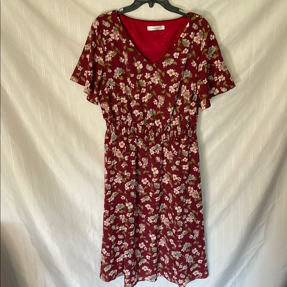 Gardenwed Women's Size 3X Floral Red Dress Midi